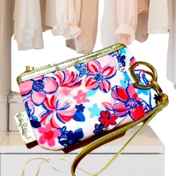 Floral Lilly Pulitzer Zip Top Wallet Wristlet, W/Back Pouch - Picture 1 of 8